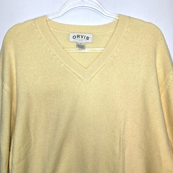 Orvis Men’s V-Neck 100% Cashmere Sweater Light Butter Yellow Size Large - Picture 3 of 6